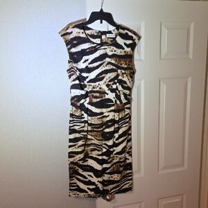 Calvin Klein Animal Print Cap Sleeve Midi Dress